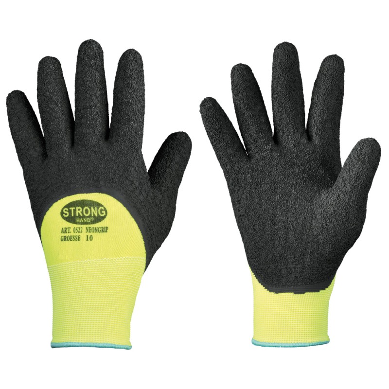 120 Paar Stronghand Neongelb Schrumpflatex Handschuhe aus Polyamid/Nylon, Kategorie 2