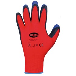 120 Paar TIP GRIP STRONGHAND Handschuhe aus Polyester mit Schrumpflatex-Beschichtung in Rot, Schwarz und Blau, Kat 2