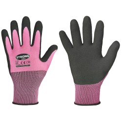 120 Paar Lady Flexter Stronghand Handschuhe aus Polyester mit Latexbeschichtung in Pink/Schwarz, KAT 2