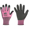 120 Paar Lady Flexter Stronghand Handschuhe aus Polyester mit Latexbeschichtung in Pink/Schwarz, KAT 2