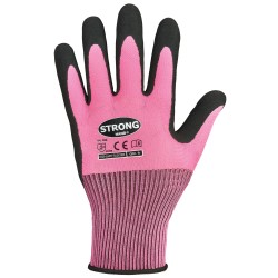 120 Paar Lady Flexter Stronghand Handschuhe aus Polyester mit Latexbeschichtung in Pink/Schwarz, KAT 2