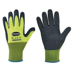 120 Paar FLEXTER STRONGHAND® Handschuhe aus Polyester mit Latex-Beschichtung in Gelb/Grau, Kategorie 2
