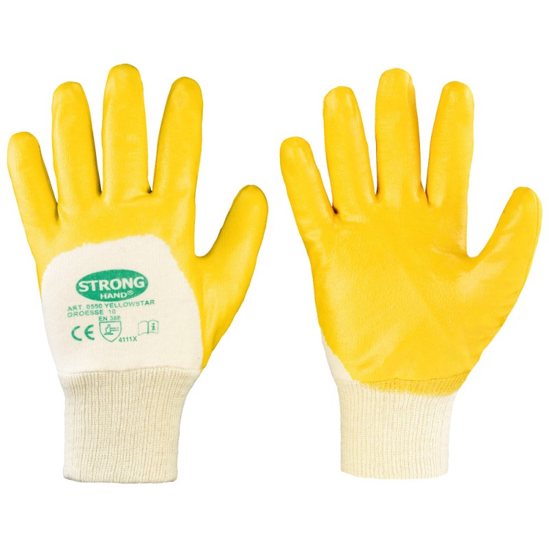 144 Paar YELLOWSTAR STRONGHAND® Handschuhe aus Baumwolle mit Nitril-Beschichtung in Gelb, CAT 2