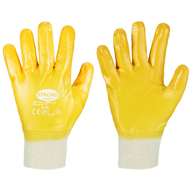144 Paar AMARILLO STRONGHAND® Handschuhe aus Baumwolle und Nitril in Natur und Gelb, Kategorie 2
