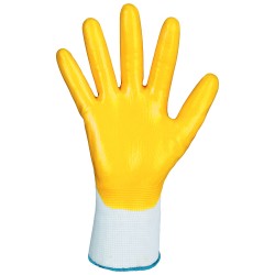 144 Paar AMUR STRONGHAND® Handschuhe aus Polyester/Nitril, weiss/gelb, Kategorie 2