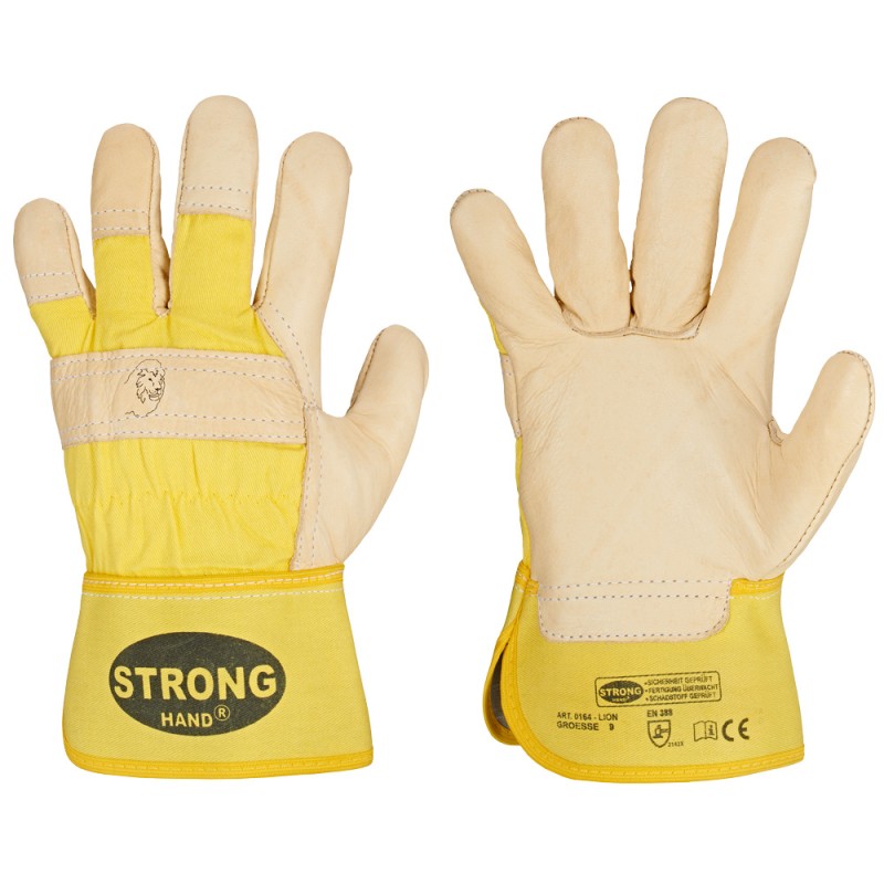 60 Paar LION STRONGHAND® Handschuhe aus Rind-Vollleder in bisquit-beige/gelb, CAT 2 zertifiziert