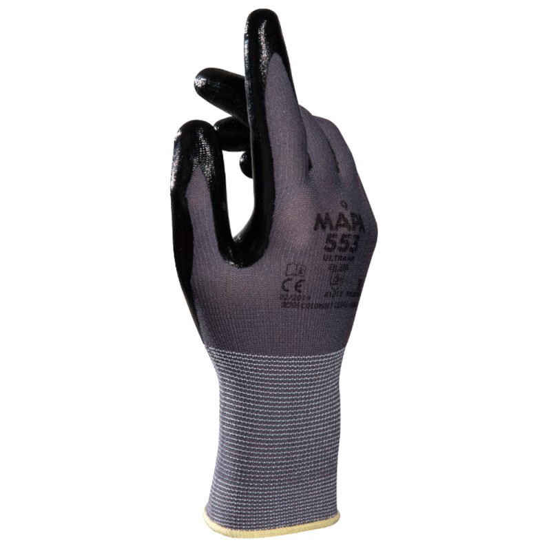 100 Paar ULTRANE 553 MAPA® Handschuhe aus Polyamid/Nitril, grau/schwarz, Schutzklasse 2