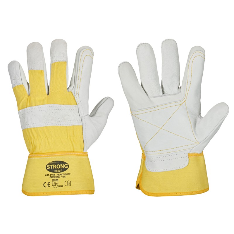 60 Paar Stronghand Heavy Duty Handschuhe aus Rind-Vollleder in natur/gelb, CAT 2 zertifiziert