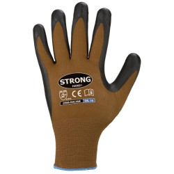 120 Paar DALIAN STRONGHAND® Arbeitshandschuhe aus Polyamid (Nylon) mit Nitrilschaum, braun/schwarz, Kategorie 2