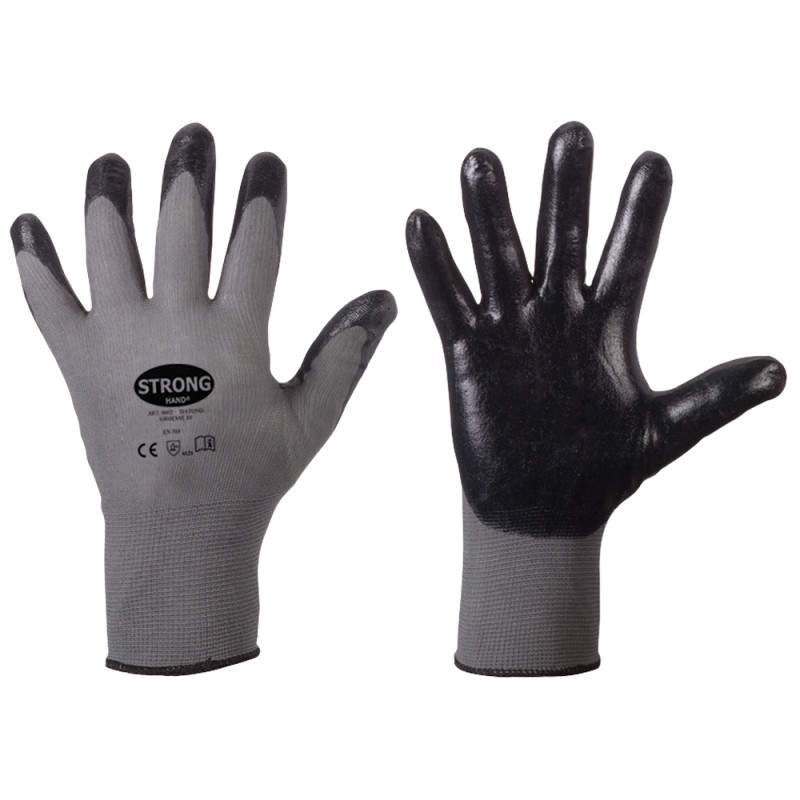 240 Paar DATONG STRONGHAND® Handschuhe aus Polyamid (Nylon) mit Nitrilschaum in Grau/Schwarz, Kat 2