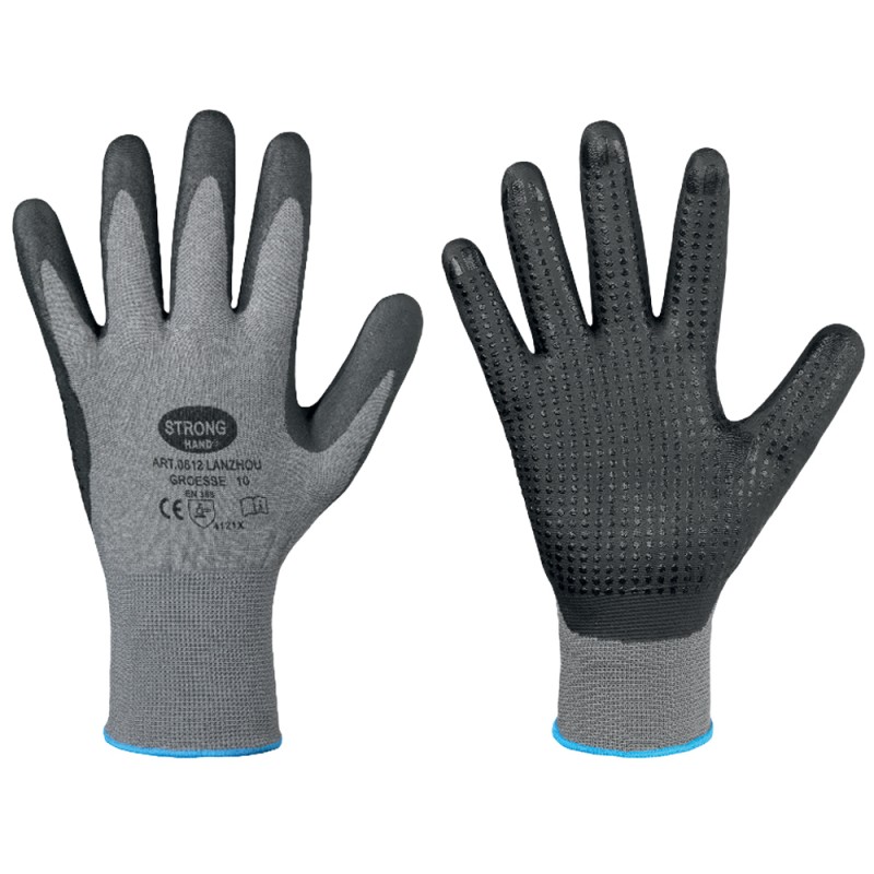 120 Paar LANZHOU STRONGHAND® Handschuhe aus Polyester mit Nitrilschaumbeschichtung in Grau/Schwarz, Kat 2