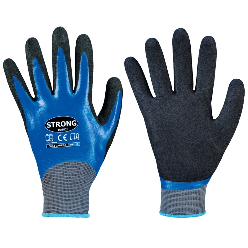 144 Paar LAREDO STRONGHAND® Handschuhe aus Polyamid/Nitril in Blau/Schwarz, Kategorie 2