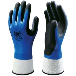 120 Paar SHOWA 377 Nitril Grip Handschuhe aus Polyester und Polyamid, blau/schwarz, Kategorie 2