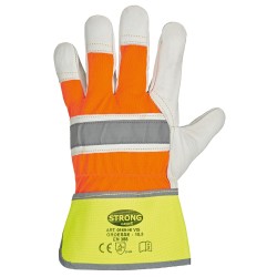 60 Paar Stronghand HI-VIS Handschuhe aus Rind-Vollleder in Natur/Orange/Gelb, CAT 2 Sicherheitsstandard