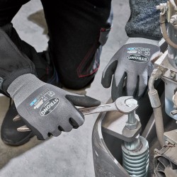 144 Paar NIFOA FLEX STRONGHAND® Arbeitshandschuhe aus Polyamid und Elastan mit Nitrilschaumbeschichtung, grau/schwarz
