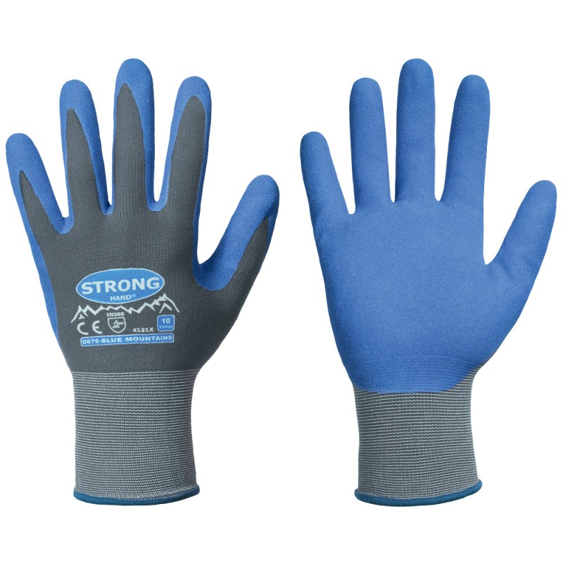 144 Paar Blue Mountains Stronghand® Handschuhe aus Polyamid und Nitrilschaum in Grau/Blau, Kat 2