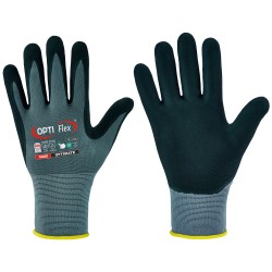 144 Paar OPTIMATE OPTI FLEX Handschuhe aus Polyamid und Elasthan mit Nitrilschaum-Beschichtung, grau/schwarz, Kat 2