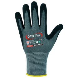 144 Paar OPTIMATE OPTI FLEX Handschuhe aus Polyamid und Elasthan mit Nitrilschaum-Beschichtung, grau/schwarz, Kat 2