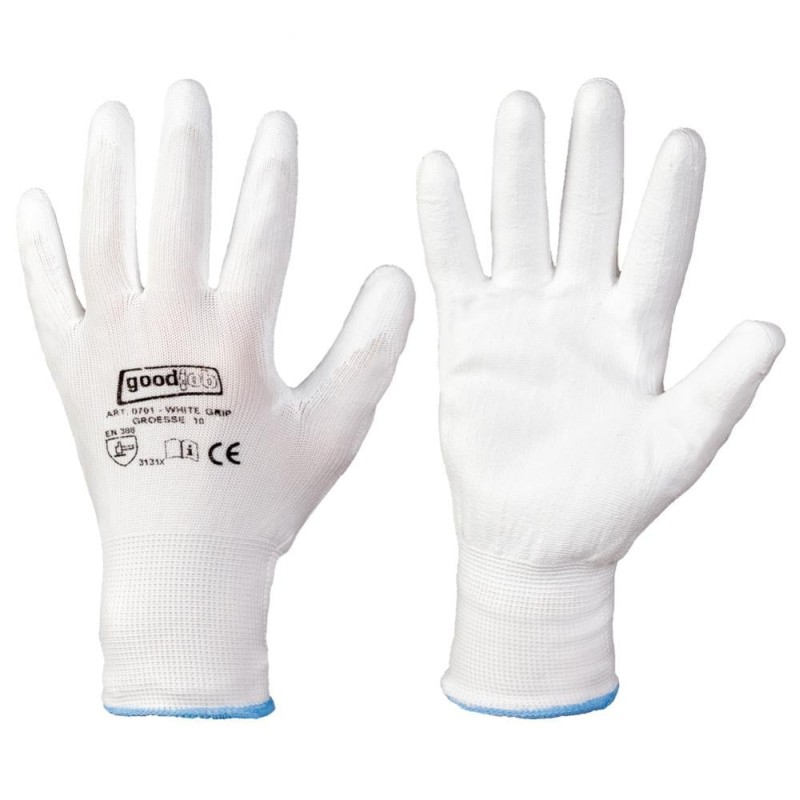 240 Paar Goodjob® Grip-Handschuhe aus Polyester/PU in Weiss, Kategorie 2
