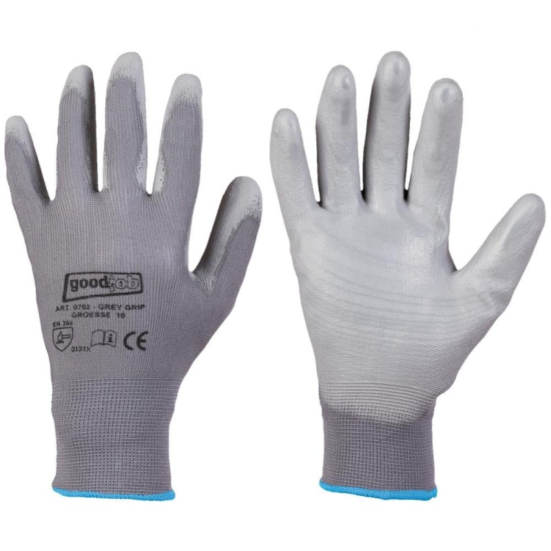 240 Paar Goodjob Handschuhe aus Polyester mit PU-Beschichtung, grau, Kategorie 2