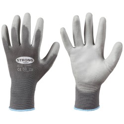 240 Paar Stronghand® Classic Handschuhe aus Polyamid (Nylon) mit PU-Beschichtung in Grau, Kategorie 2