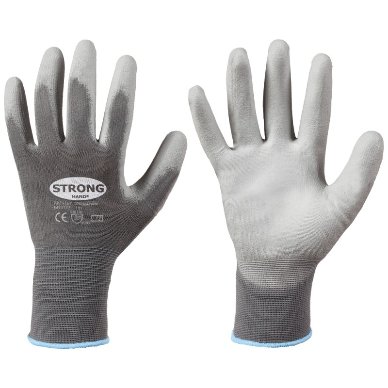 240 Paar Stronghand® Classic Handschuhe aus Polyamid (Nylon) mit PU-Beschichtung in Grau, Kategorie 2