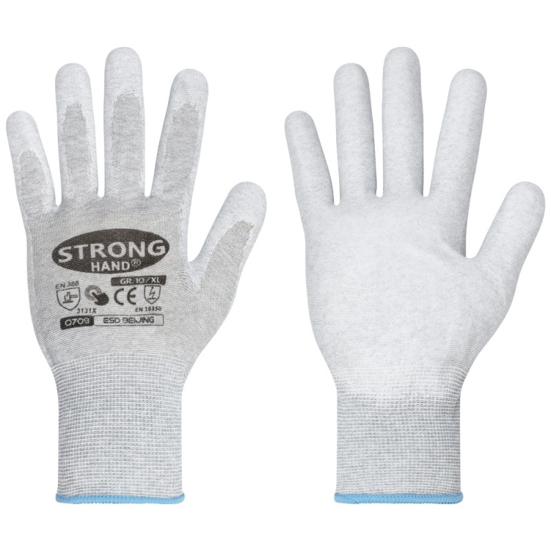 120 Paar BEIJING STRONGHAND® ESD-Handschuhe aus Polyamid (Nylon) mit PU-Beschichtung in Grau/Weiss, CAT 2