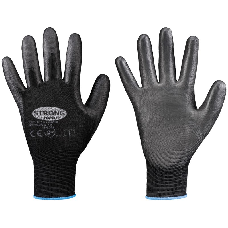 240 Paar LINGBI STRONGHAND® Handschuhe aus Polyamid (Nylon) mit PU-Beschichtung in Schwarz, Kat 2