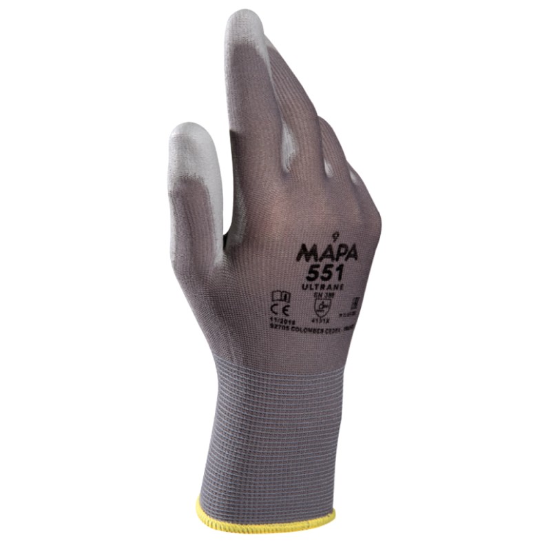 100 Paar ULTRANE 551 MAPA® Handschuhe aus Polyamid (Nylon) mit PU-Beschichtung in Grau, Kategorie 2