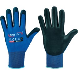 120 Paar YANTA OPTI FLEX® Handschuhe aus Polyamid (Nylon) mit PU-Beschichtung, dunkelblau/schwarz, Kat 2
