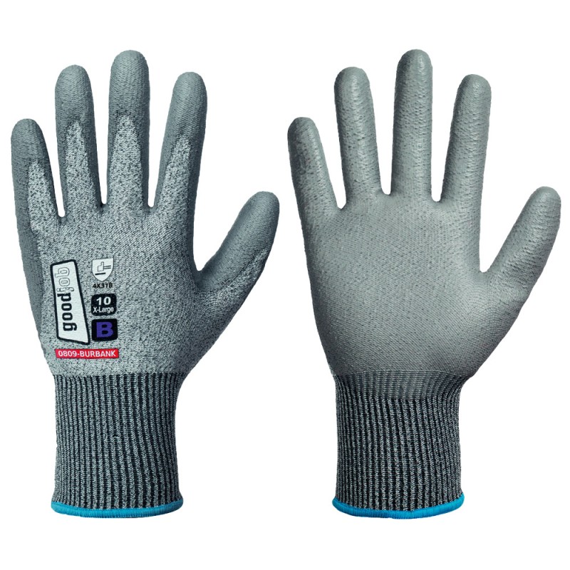 60 Paar BURBANK GOODJOB® Handschuhe mit Level B Schnittschutz, PU-Beschichtung, grau, Kat 2