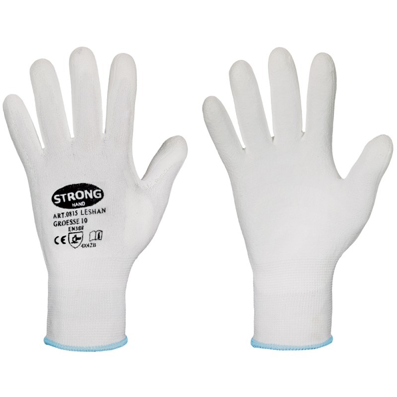 60 Paar LESHAN STRONGHAND® Schnittschutzhandschuhe, PU-Beschichtung, weiss, Sicherheitslevel B, Kategorie 2