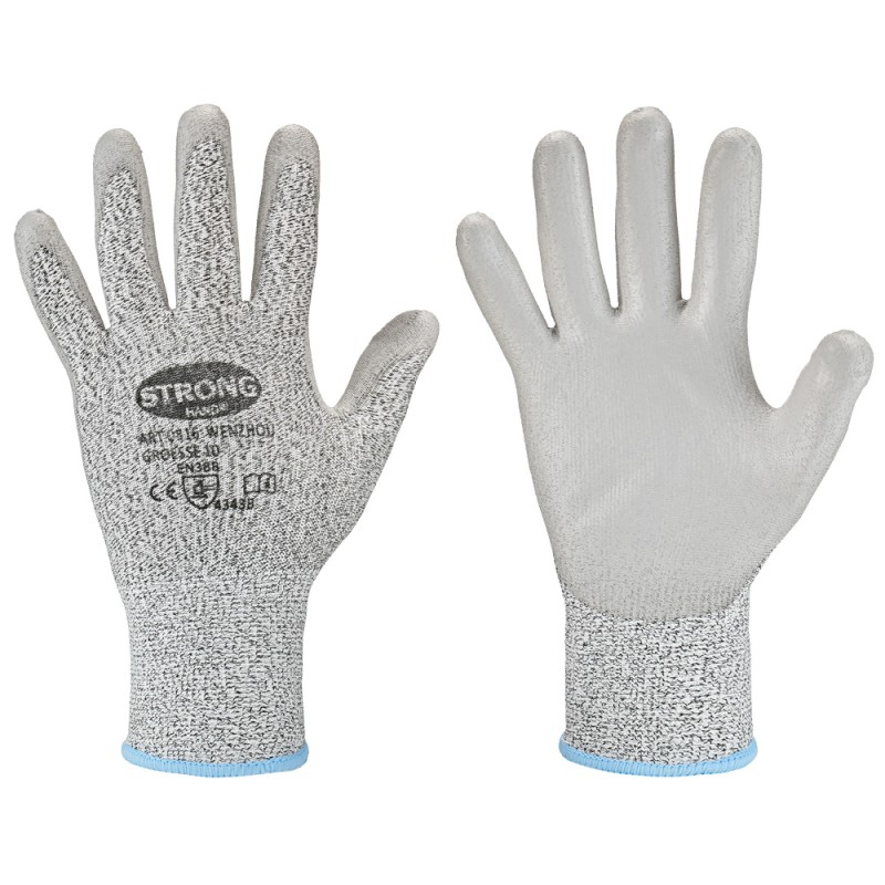 60 Paar WENZHOU STRONGHAND® Handschuhe mit Level B Schnittschutz, PU-Beschichtung, grau, Kategorie 2