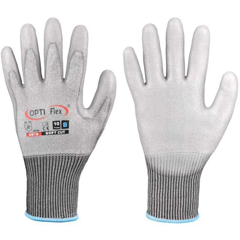 60 Paar SOFT CUT OPTI FLEX® Schnittschutz-Handschuhe aus PU in Grau, Level B, Kategorie 2