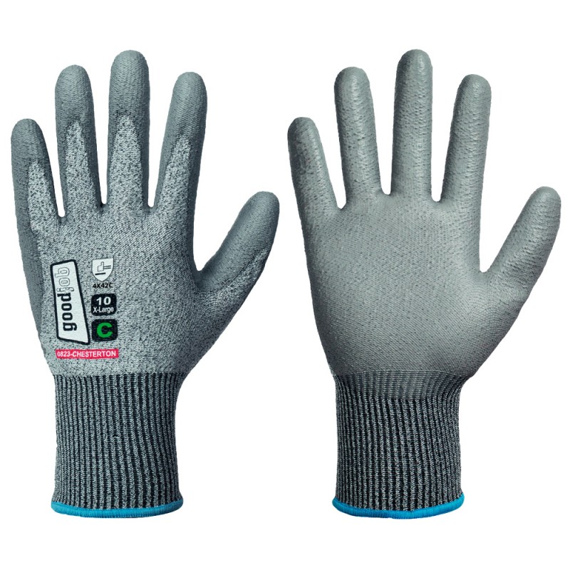 60 Paar CHESTERTON GOODJOB® Handschuhe mit Schnittschutz, PU-Beschichtung, grau, Level C, Kat 2