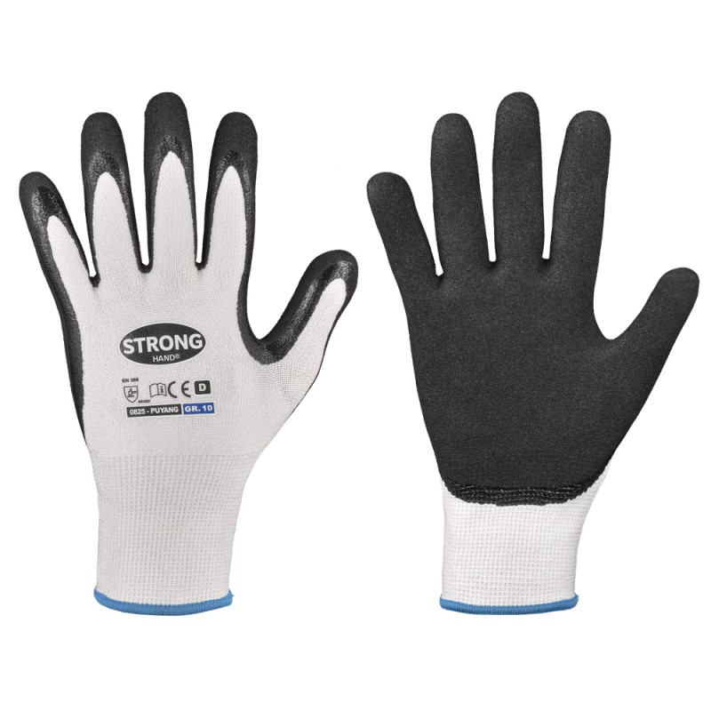 120 Paar PUYANG STRONGHAND® Handschuhe mit Schnittschutz Level D, Nitril, weiss/schwarz, Kat 2