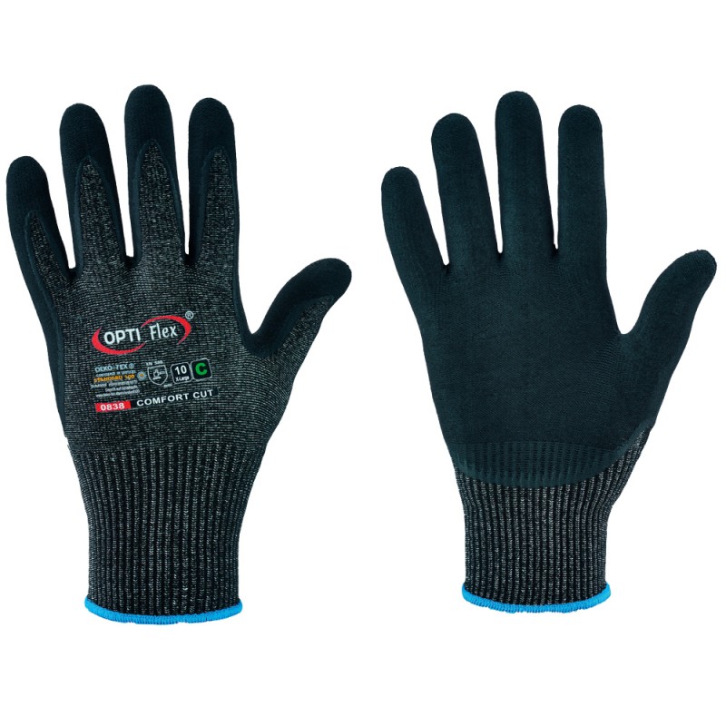 60 Paar Comfort Cut Opti Flex Handschuhe mit Schnittschutz, Touchscreen-Funktion, Nitril/PU, schwarz, Kat 2
