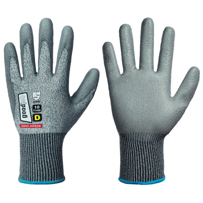 60 Paar AKRON GOODJOB® Schnittschutz-Handschuhe aus PU in Grau, Level D, Kategorie 2