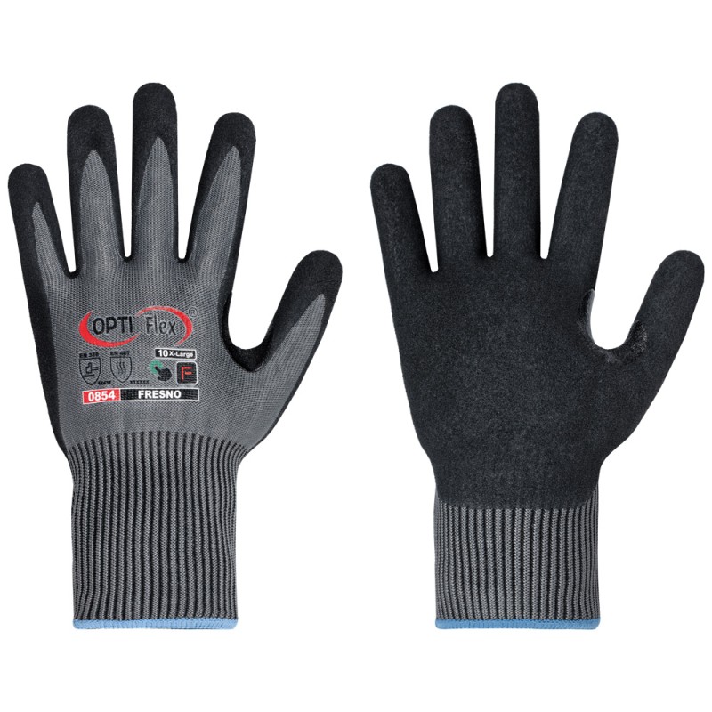 60 Paar FRESNO OPTI FLEX® Schnitt- und Hitzeschutzhandschuhe, nitrilbeschichtet, grau-schwarz, Level F, Kat 2,