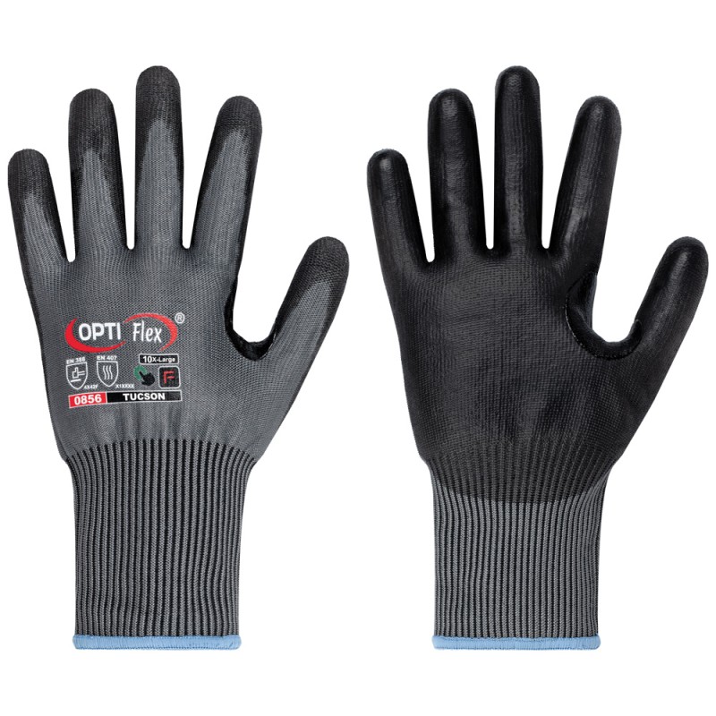 60 Paar Tucson Opti Flex Handschuhe, grau, PU-beschichtet, mit Schnitt- und Hitzeschutz, Level F, Touchscreen-fähig