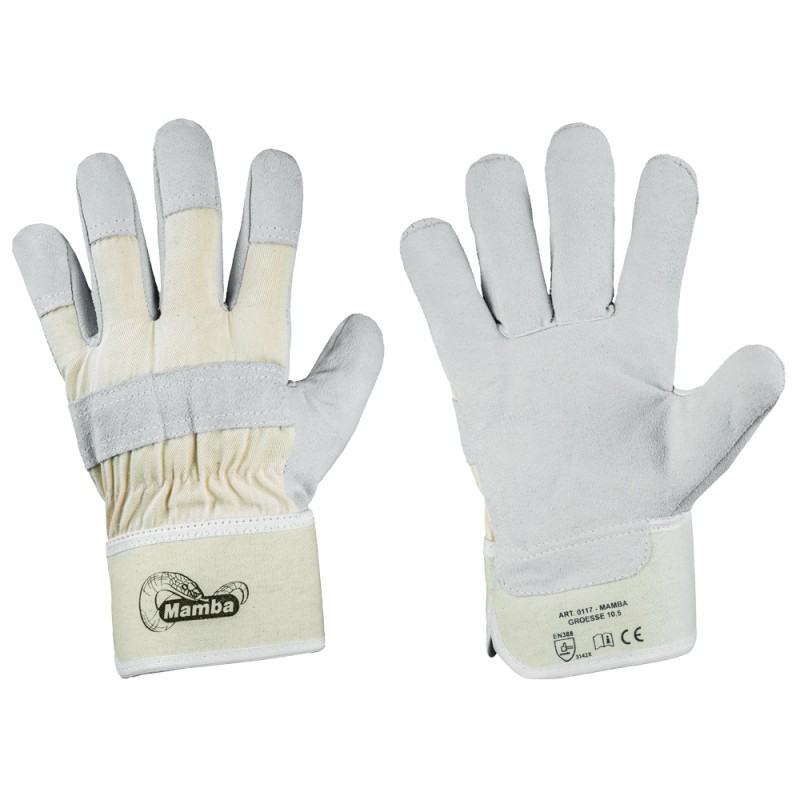 120 Paar MAMBA STRONGHAND® Handschuhe aus Rind-Spaltleder in Natur, Sicherheitsklasse CAT 2