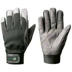 60 Paar Rigger Elysee Handschuhe aus Kunstleder und Elasthan, schwarz-grau, Kategorie 2