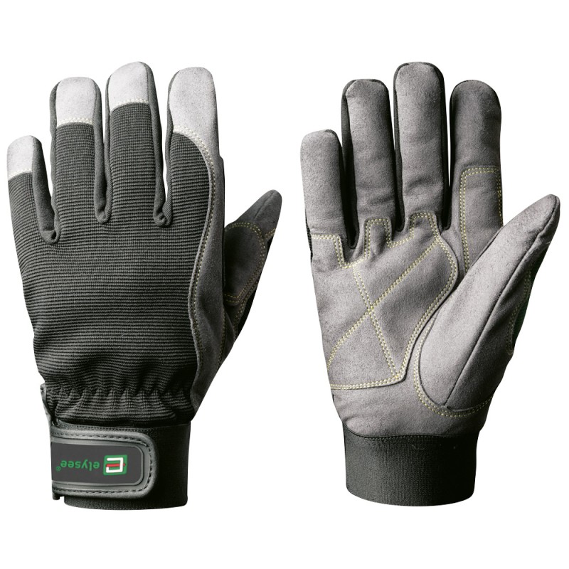 60 Paar Rigger Elysee Handschuhe aus Kunstleder und Elasthan, schwarz-grau, Kategorie 2