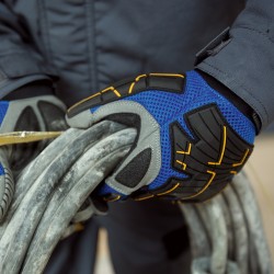 72 Paar TIMBERMAN ELYSEE Kunstlederhandschuhe, elastisch, blau/grau/schwarz, Kategorie 2