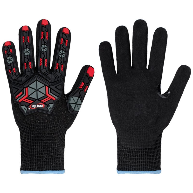 60 Paar XTREME IMPACT OPTI FLEX® Handschuhe, nitrilbeschichtet, schwarz/rot, mit Protektoren und Verstärkung, Level F