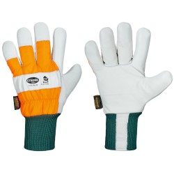60 Paar STRONGHAND® Handschuhe aus Rind-Veloursleder in Natur/Orange, KWF-geprüft für optimale Sicherheit