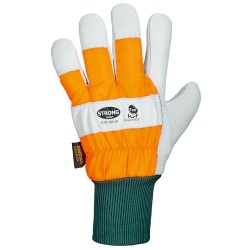 60 Paar STRONGHAND® Handschuhe aus Rind-Veloursleder in Natur/Orange, KWF-geprüft für optimale Sicherheit