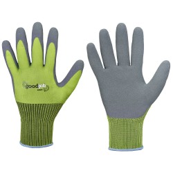 120 Paar Gardenflex Goodjob Handschuhe aus Polyester mit Latexbeschichtung in Grün/Grau, Kategorie 1
