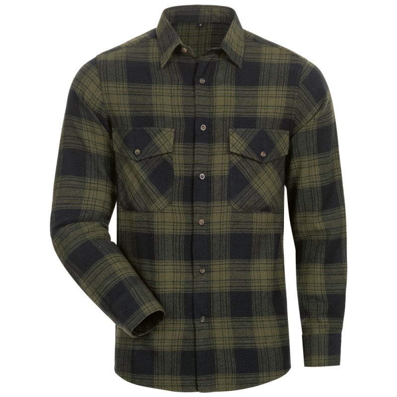 1 Hemd CRAFTLAND® Flanell kariert aus Webflanell in oliv/schwarz mit langen Ärmeln