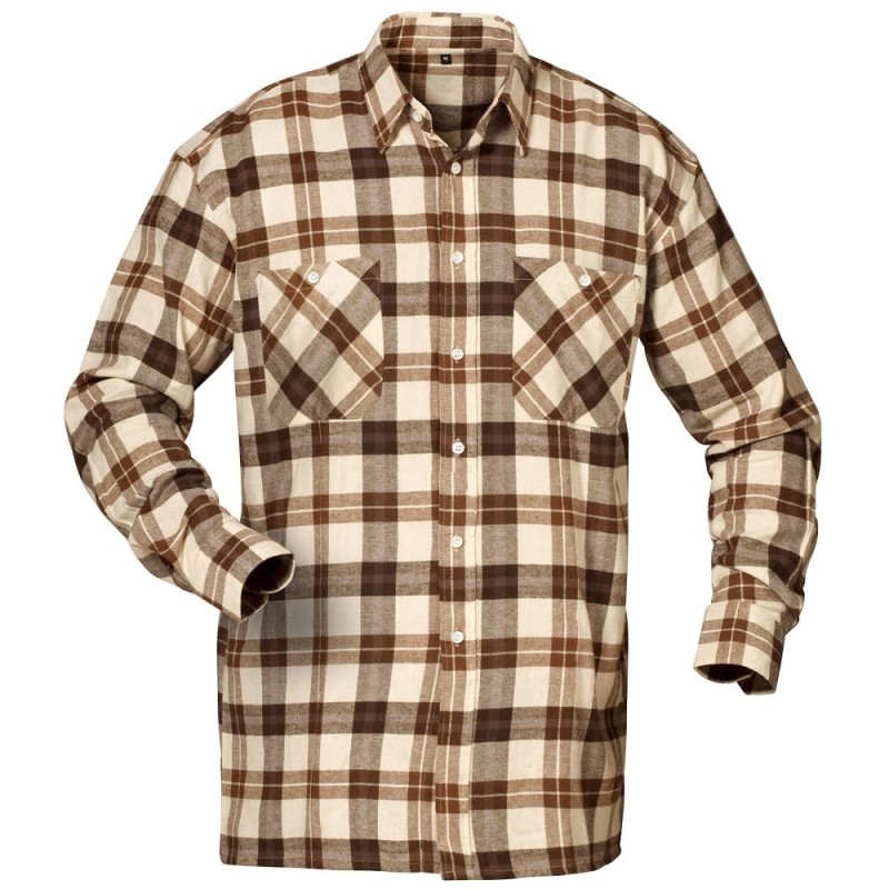 1 Stück CRAFTLAND Flanellhemd kariert aus Webflanell in Beige/Braun/Blau mit 1/1 Arm und 85 cm Länge